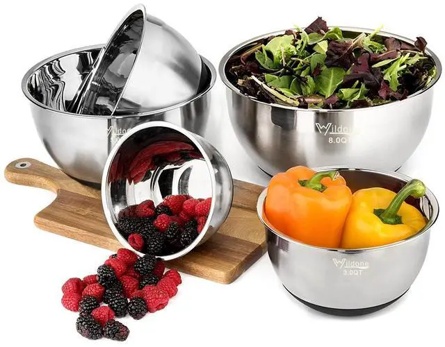 Alt view image 5 of 7 - Mixing Bowls with Airtight Lids, Stainless Steel Nesting Mixing Bowls Set of 5, with Non-slip Silicone Bottoms, Size 8, 5, 3, 2, 1.5 QT, Stackable Design, Great for Mixing and Prepping