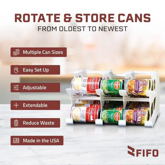 Alt view image 2 of 6 - Countertop Mini Can Tracker Holds 30 Standard 10-24 Oz Can Sizes, White| Stackable & Adjustable Can Organizer for Pantry, USA Made, White