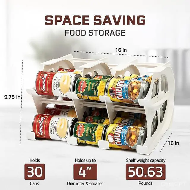 Alt view image 3 of 6 - Countertop Mini Can Tracker Holds 30 Standard 10-24 Oz Can Sizes, White| Stackable & Adjustable Can Organizer for Pantry, USA Made, White