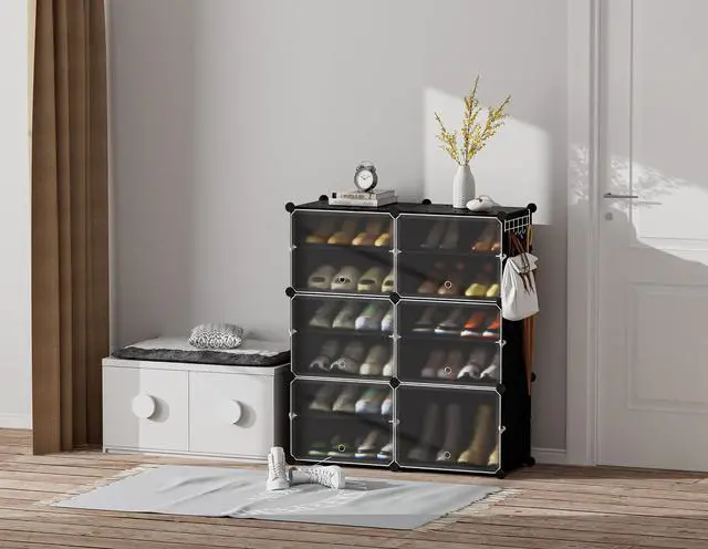 Alt view image 2 of 7 - Shoe Rack Organizer, 6 Tier Storage Cabinet 24 Pair Plastic Shoe Shelves for Closet Hallway Bedroom Entryway