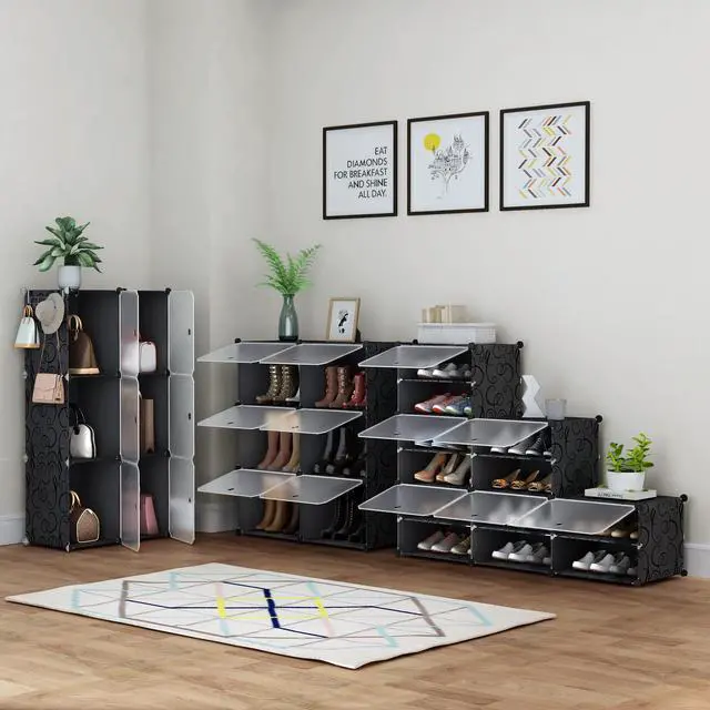 Alt view image 3 of 7 - Shoe Rack Organizer, 6 Tier Storage Cabinet 24 Pair Plastic Shoe Shelves for Closet Hallway Bedroom Entryway