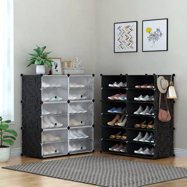 Alt view image 7 of 7 - Shoe Rack Organizer, 6 Tier Storage Cabinet 24 Pair Plastic Shoe Shelves for Closet Hallway Bedroom Entryway