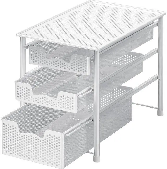 Main image of 3 Tier White Alloy Steel Sliding Basket Organizer Drawer Cabinet