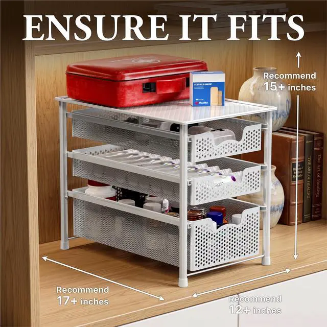 Alt view image 3 of 7 - 3 Tier White Alloy Steel Sliding Basket Organizer Drawer Cabinet