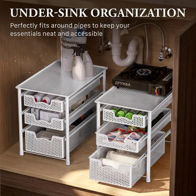 Alt view image 6 of 7 - 3 Tier White Alloy Steel Sliding Basket Organizer Drawer Cabinet