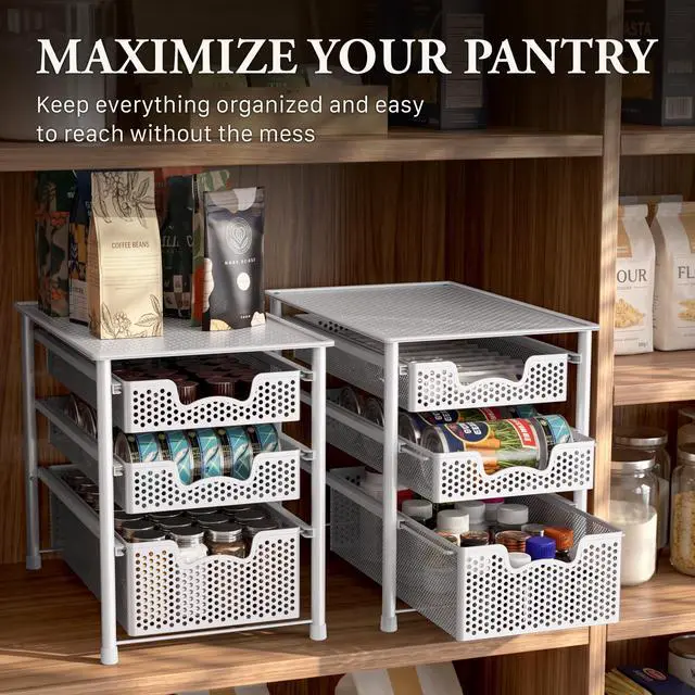 Alt view image 7 of 7 - 3 Tier White Alloy Steel Sliding Basket Organizer Drawer Cabinet