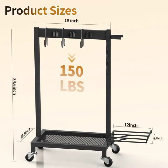 Alt view image 2 of 7 - Broom Holder with Cleaning Supplies Organizer Load 160 LBS Cleaning Cart with Wheels Broom Closet Storage with 6 Mop Hanger Grippers, 3 Double-Hooks, Vacuum Stand for Laundry Garage Organization