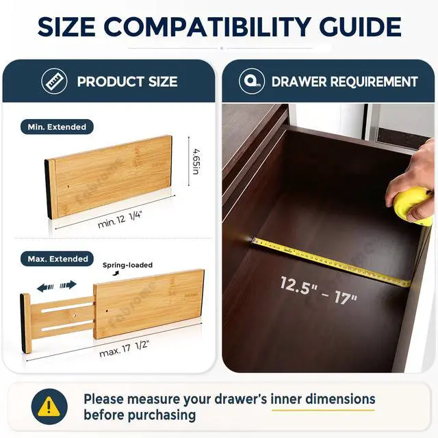 Alt view image 6 of 7 - Dresser Drawer Organizers 6 Pack, 4.65'' High Adjustable from 12.5-17 Bamboo Drawer Dividers for Clothing Baby Clothes, Wooden Separators for Dresser Nursery Organization with Soft Foam Ends