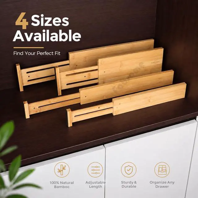 Alt view image 7 of 7 - Dresser Drawer Organizers 6 Pack, 4.65'' High Adjustable from 12.5-17 Bamboo Drawer Dividers for Clothing Baby Clothes, Wooden Separators for Dresser Nursery Organization with Soft Foam Ends