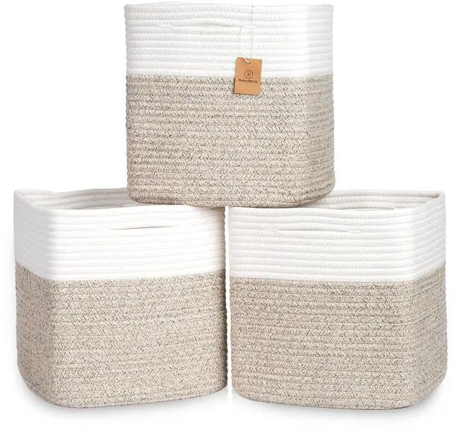 Main image of 13 Inch Cube Storage Bins Cotton Rope Woven Baskets for Organizing 3-Pack | 13 x 13 Storage Cubes | Fabric Square Storage Baskets for Shelves Organizer, Kids Toy Bins, Closet Baby Nursery