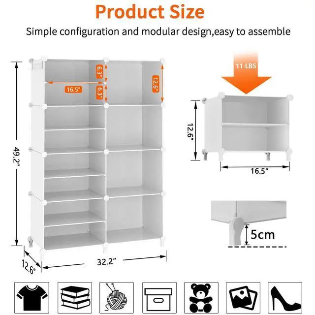 Alt view image 4 of 7 - Closet Organizer 8 Cube Storage Shelves Closet Clothes Organizers and Storage Stackable Cubby Shelving for Closet Bedroom Living Room Office White