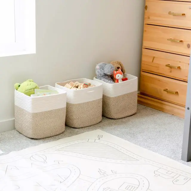 Alt view image 5 of 7 - 13 Inch Cube Storage Bins Cotton Rope Woven Baskets for Organizing 3-Pack | 13 x 13 Storage Cubes | Fabric Square Storage Baskets for Shelves Organizer, Kids Toy Bins, Closet Baby Nursery