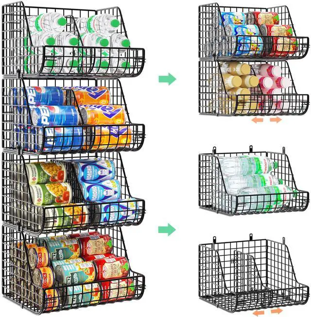 Main image of Stackable Soda Can Organizer Stores Up to 72 Cans, 4-Pack Can Storage Organizer for Pantry Shelves, 4-Tier Kitchen Can Holders with 4 Adjustable Dividers, Wire Drink Organizer for Pantry Cabinet Shelf