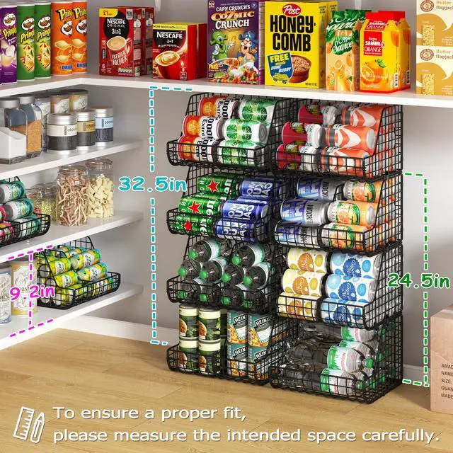 Alt view image 6 of 7 - Stackable Soda Can Organizer Stores Up to 72 Cans, 4-Pack Can Storage Organizer for Pantry Shelves, 4-Tier Kitchen Can Holders with 4 Adjustable Dividers, Wire Drink Organizer for Pantry Cabinet Shelf