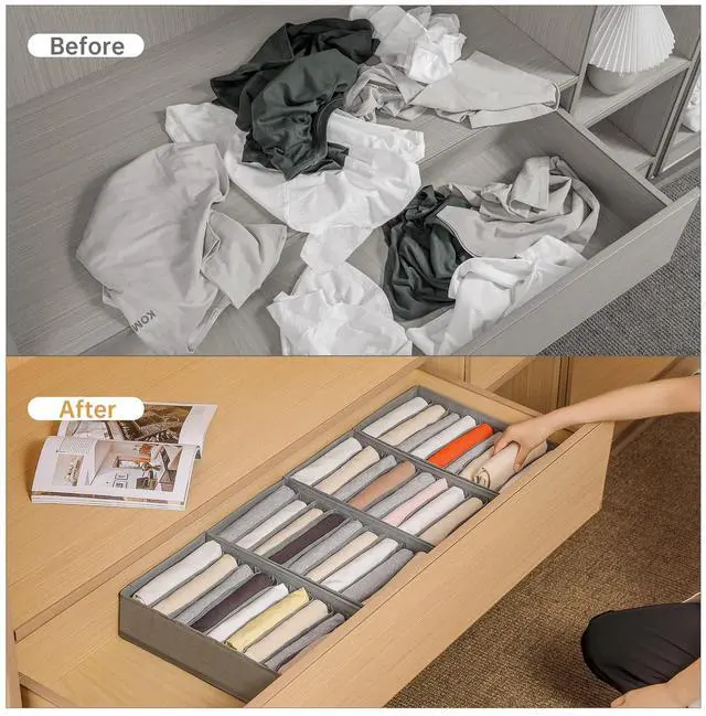 Alt view image 2 of 7 - 4 Packs T-shirt Drawer Organizers for Clothing,10 Grids Compartment Wardrobe Storage Box, Washable Clothes Organizer for Folded Clothes, T-shirt, Legging, Silk Scarve