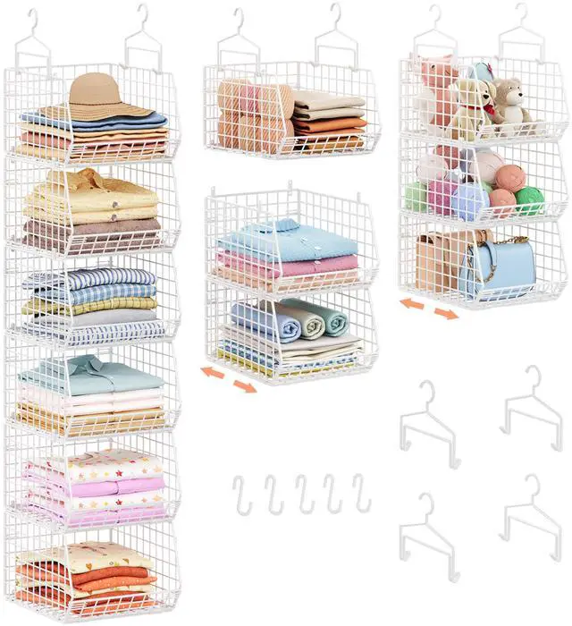 Main image of 6 Tier Extended Depth Hanging Closet Organizer, Closet Storage Hanging Shelves with Hanging Hooks for Clothes Sweaters Towels Handbags, Stackable Metal Mesh Bins For Closet, Laundry, Bathroom, Dorm