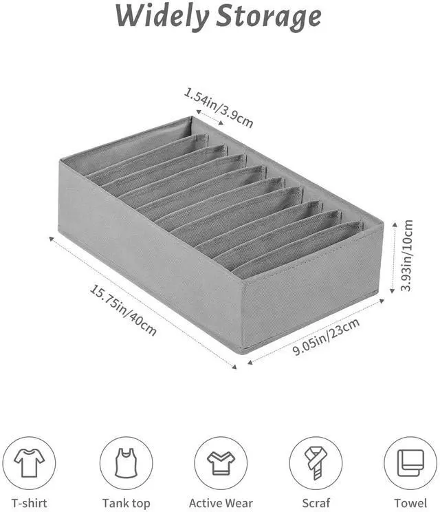 Alt view image 4 of 7 - 4 Packs T-shirt Drawer Organizers for Clothing,10 Grids Compartment Wardrobe Storage Box, Washable Clothes Organizer for Folded Clothes, T-shirt, Legging, Silk Scarve
