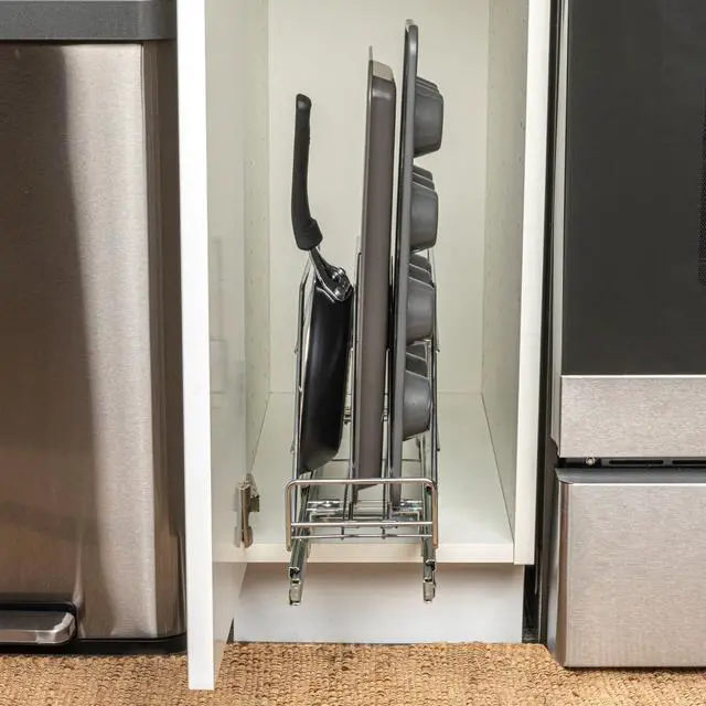 Alt view image 2 of 7 - Glidez Multipurpose Chrome-Plated Steel Pull-Out/Slide-Out Storage Organizer for Cookware and Bakeware - Fits Standard Size Cabinet or Shelf, Chrome