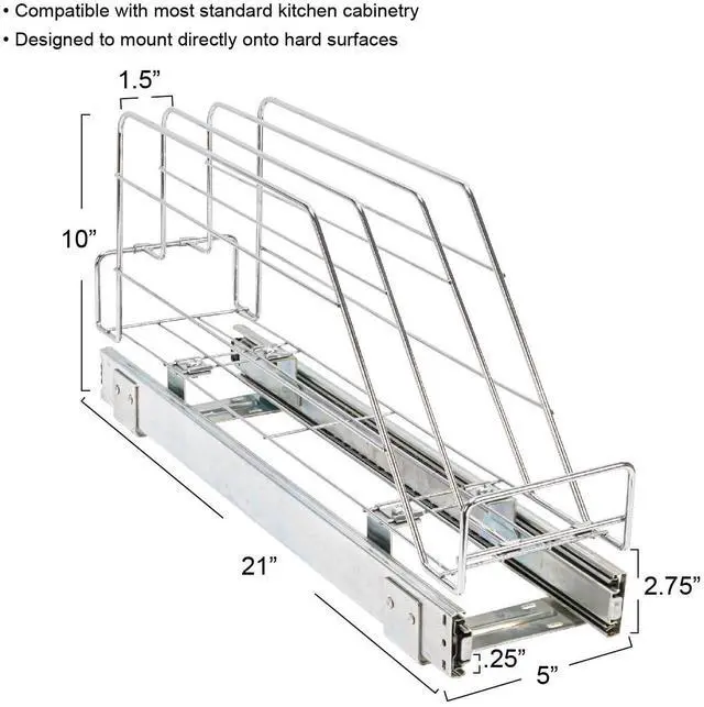 Alt view image 4 of 7 - Glidez Multipurpose Chrome-Plated Steel Pull-Out/Slide-Out Storage Organizer for Cookware and Bakeware - Fits Standard Size Cabinet or Shelf, Chrome