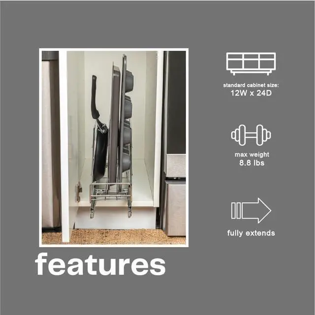 Alt view image 6 of 7 - Glidez Multipurpose Chrome-Plated Steel Pull-Out/Slide-Out Storage Organizer for Cookware and Bakeware - Fits Standard Size Cabinet or Shelf, Chrome