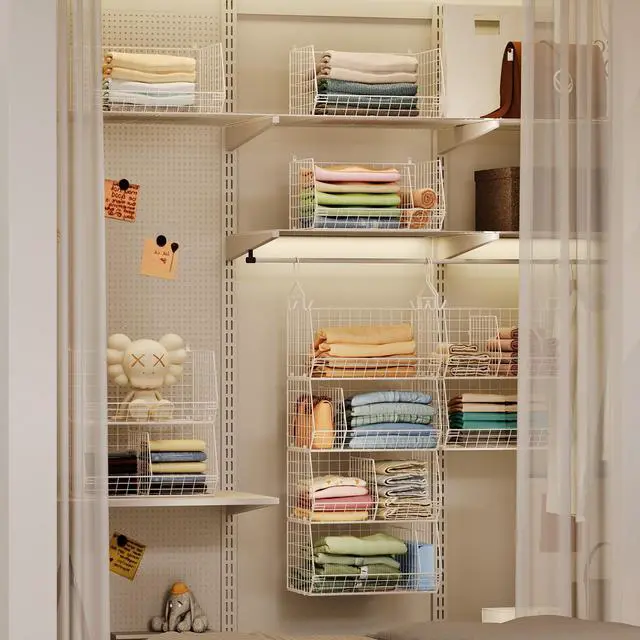Alt view image 2 of 7 - 4 Tier Extra Large Hanging Closet Organizer ,Closet Organizer Hanging with 5 S Hooks 4 Dividers,Clothes Organizer Clothing Sweaters Clutches Handbags Hats Accessories-White