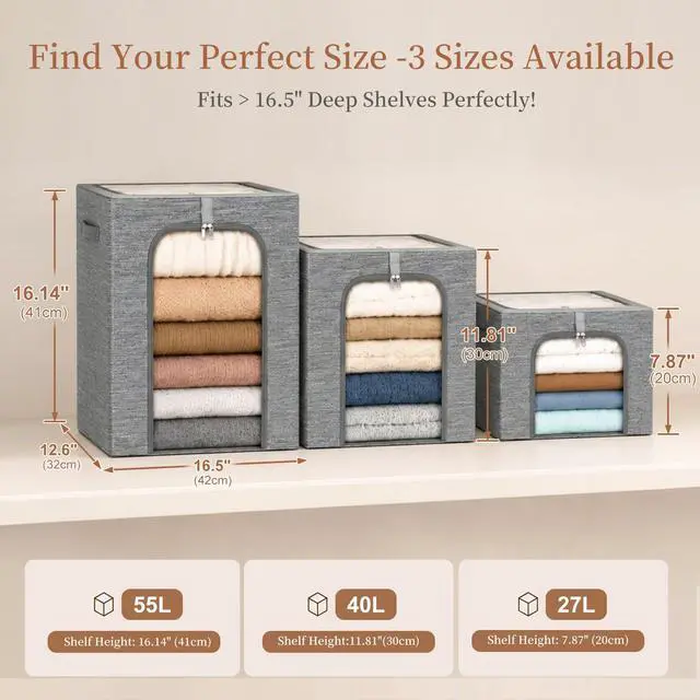 Alt view image 4 of 7 - Clothes Storage Bin with Metal Frame: 6-Pack Stackable Closet Storage Bin with Lid & Clear Window, Sweater Boxes Storage for Closet Bedding Clothing Storage Organizer 40L