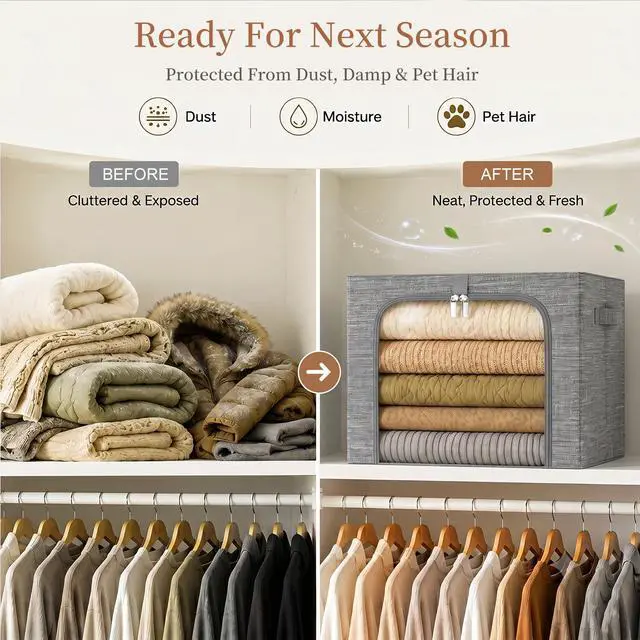 Alt view image 6 of 7 - Clothes Storage Bin with Metal Frame: 6-Pack Stackable Closet Storage Bin with Lid & Clear Window, Sweater Boxes Storage for Closet Bedding Clothing Storage Organizer 40L