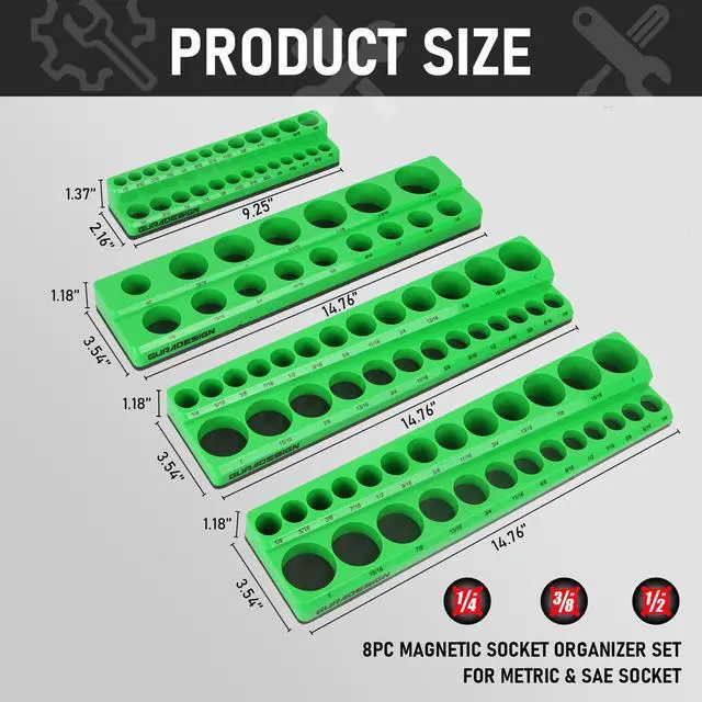 Alt view image 3 of 7 - 8PCS Socket Organizer Set - Magnetic Holder for 171 Pieces (1/4", 3/8", 1/2")