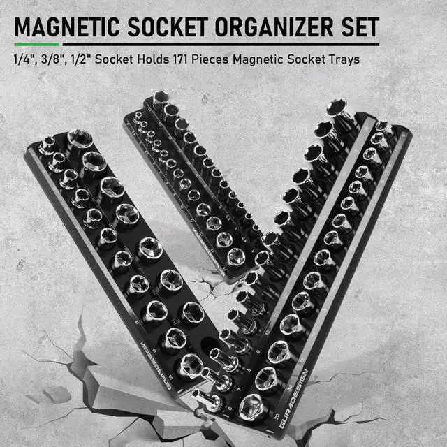 Alt view image 6 of 7 - 8PCS Socket Organizer Set - Magnetic Holder for 171 Pieces (1/4", 3/8", 1/2")