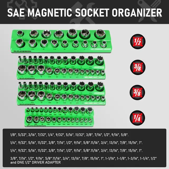 Alt view image 5 of 7 - 8PCS Socket Organizer Set - Magnetic Holder for 171 Pieces (1/4", 3/8", 1/2")
