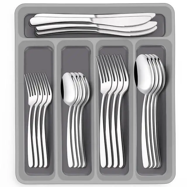 Main image of 40-Piece Silverware Set with Organizer, Heavy Duty Stainless Steel Flatware Set for 8, Food-Grade Tableware Cutlery Set, Utensil Sets for Home Restaurant, Mirror Finish, Dishwasher Safe