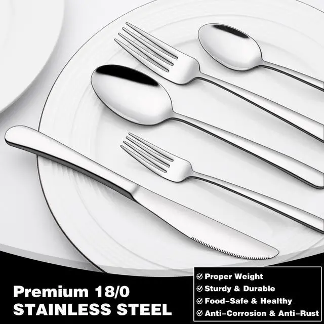 Alt view image 5 of 6 - 40-Piece Silverware Set with Organizer, Heavy Duty Stainless Steel Flatware Set for 8, Food-Grade Tableware Cutlery Set, Utensil Sets for Home Restaurant, Mirror Finish, Dishwasher Safe