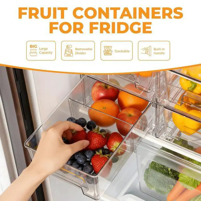 Alt view image 2 of 7 - 4 Pack Stackable Storage Drawers with Handles, Easy Assembly Clear Acrylic Fridge Organizer, Refrigerator Organizers and Storage for Kitchen, Under Sink, Pantry, Bathroom