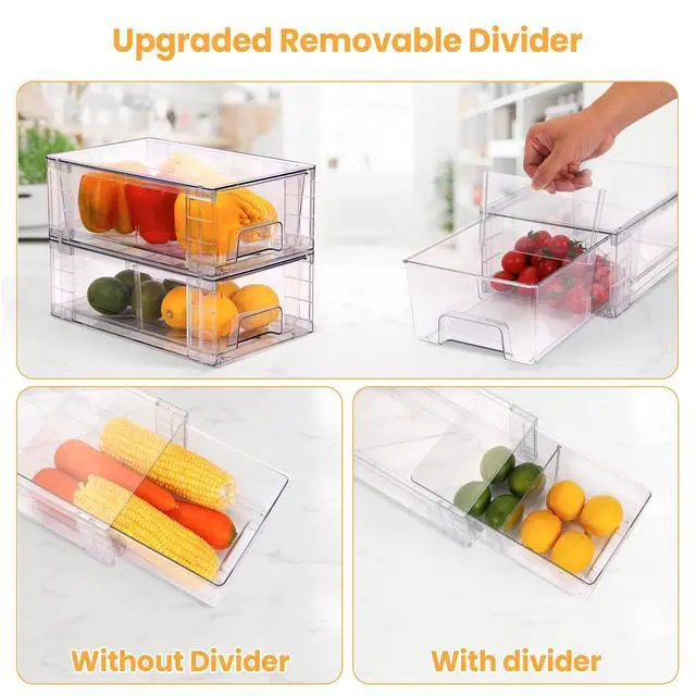 Alt view image 6 of 7 - 4 Pack Stackable Storage Drawers with Handles, Easy Assembly Clear Acrylic Fridge Organizer, Refrigerator Organizers and Storage for Kitchen, Under Sink, Pantry, Bathroom