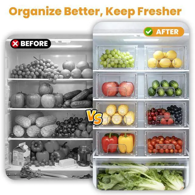 Alt view image 5 of 7 - 4 Pack Stackable Storage Drawers with Handles, Easy Assembly Clear Acrylic Fridge Organizer, Refrigerator Organizers and Storage for Kitchen, Under Sink, Pantry, Bathroom