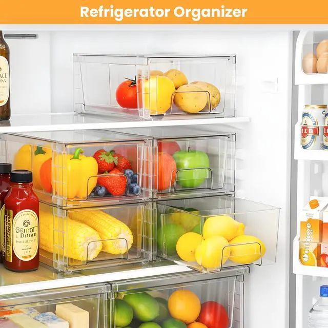 Alt view image 3 of 7 - 4 Pack Stackable Storage Drawers with Handles, Easy Assembly Clear Acrylic Fridge Organizer, Refrigerator Organizers and Storage for Kitchen, Under Sink, Pantry, Bathroom