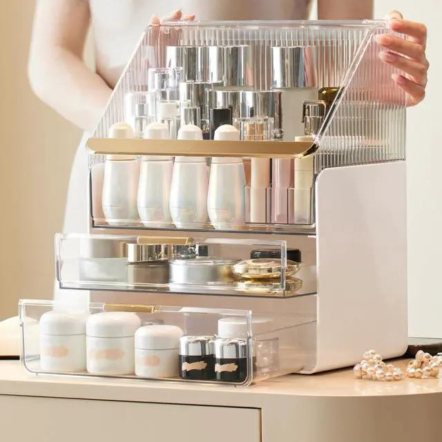 Alt view image 2 of 7 - Large Makeup Organizer Countertop Vanity Organizer Cosmetic Organizer Makeup Storage Box Bathroom Counter Organizer Perfume Skincare Organizers Gift Women Girls Clear Design Easy Visibility