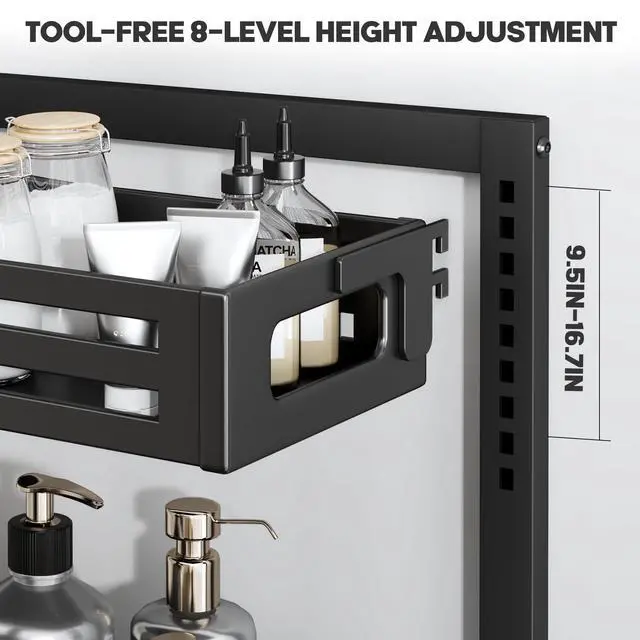 Alt view image 3 of 7 - 2 Pack Under Sink Organizer,Pull Out Cabinet Organizer with Smooth Cylindrical Rail,Metal Slide Out Drawer for Kitchen Bathroom Laundry Cabinet,8-Level Tool Free Height Adjustable-Black