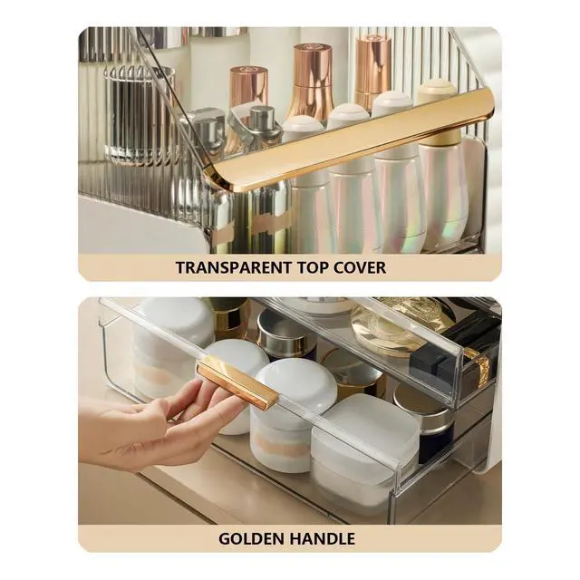 Alt view image 4 of 7 - Large Makeup Organizer Countertop Vanity Organizer Cosmetic Organizer Makeup Storage Box Bathroom Counter Organizer Perfume Skincare Organizers Gift Women Girls Clear Design Easy Visibility