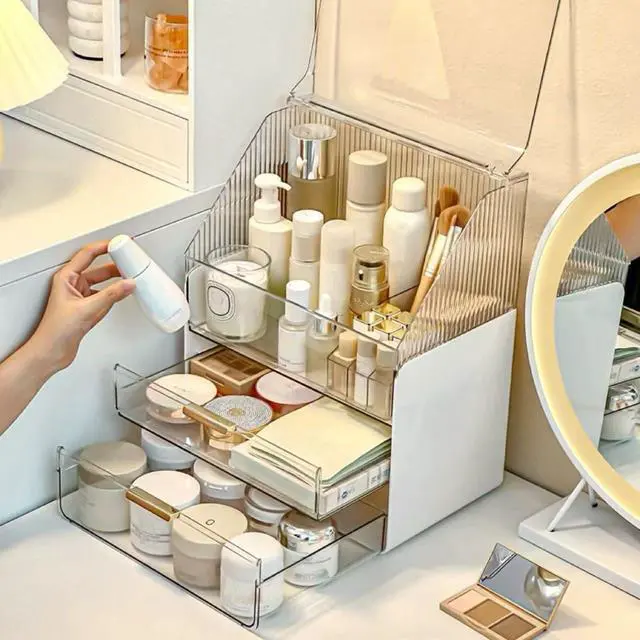 Alt view image 3 of 7 - Large Makeup Organizer Countertop Vanity Organizer Cosmetic Organizer Makeup Storage Box Bathroom Counter Organizer Perfume Skincare Organizers Gift Women Girls Clear Design Easy Visibility