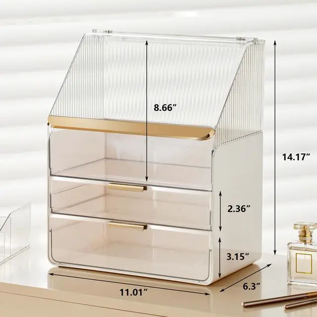 Alt view image 5 of 7 - Large Makeup Organizer Countertop Vanity Organizer Cosmetic Organizer Makeup Storage Box Bathroom Counter Organizer Perfume Skincare Organizers Gift Women Girls Clear Design Easy Visibility