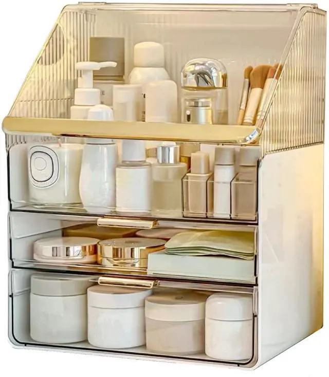 Main image of Large Makeup Organizer Countertop Vanity Organizer Cosmetic Organizer Makeup Storage Box Bathroom Counter Organizer Perfume Skincare Organizers Gift Women Girls Clear Design Easy Visibility