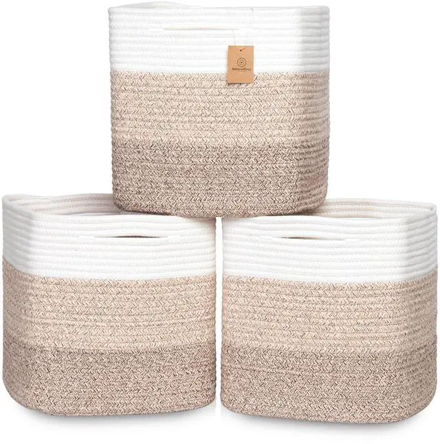 Main image of 13 Inch Cube Storage Bins Cotton Rope Woven Baskets for Organizing 3-Pack | 13 x 13 Storage Cubes | Fabric Square Storage Baskets for Shelves Organizer, Kids Toy Bins, Closet Baby Nursery