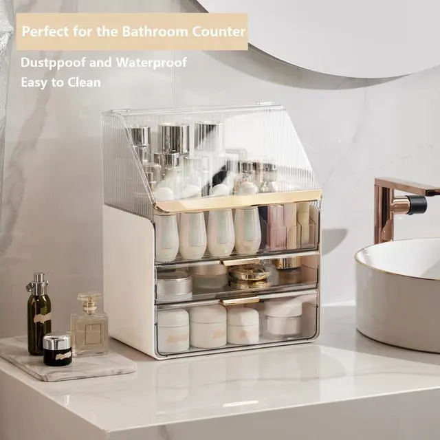 Alt view image 6 of 7 - Large Makeup Organizer Countertop Vanity Organizer Cosmetic Organizer Makeup Storage Box Bathroom Counter Organizer Perfume Skincare Organizers Gift Women Girls Clear Design Easy Visibility
