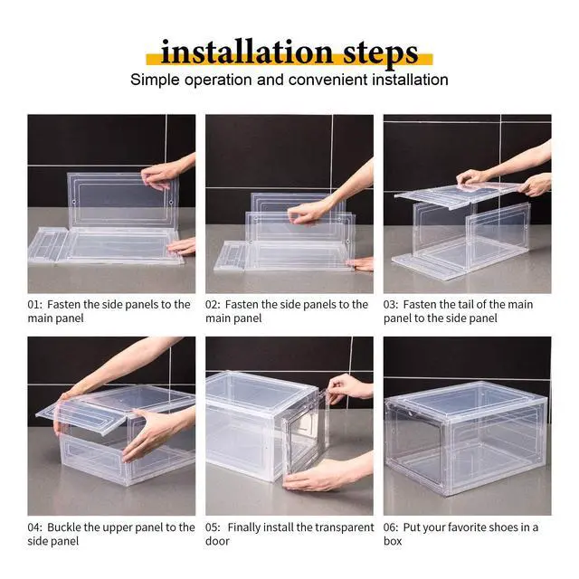 Alt view image 5 of 6 - Shoe Box Organizer,Set of 6,Stackable Plastic Shoe Box with Clear Door, Shoe Storage Box Containers,For Display Sneakers,Easy Assembly,Fit up to US Size 12(13.4x 10.6x 7.4)