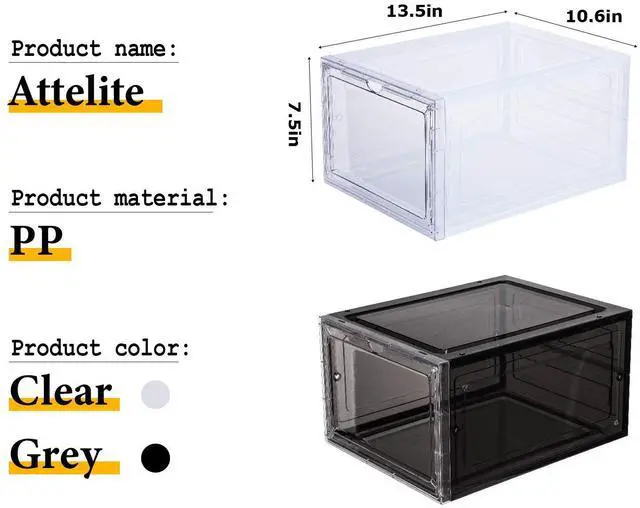 Alt view image 2 of 6 - Shoe Box Organizer,Set of 6,Stackable Plastic Shoe Box with Clear Door, Shoe Storage Box Containers,For Display Sneakers,Easy Assembly,Fit up to US Size 12(13.4x 10.6x 7.4)