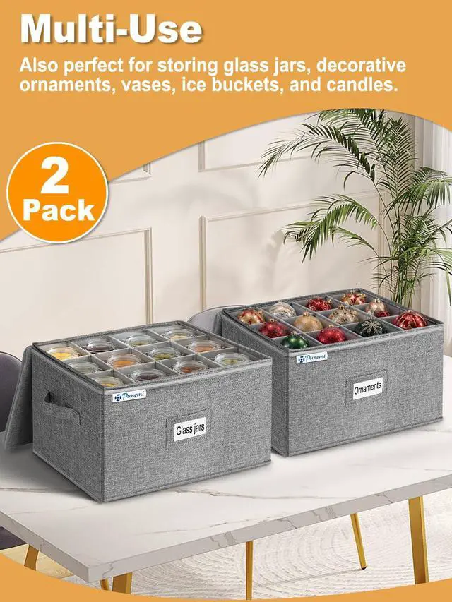 Alt view image 7 of 7 - Wine Glass Storage Box, Glassware China Storage Containers w/Hard Shell Side Bottom Support & Padded Dividers, Stackable Stemware Storage Case for 24 Crystal Glasses Drinkware, Moving Supplies