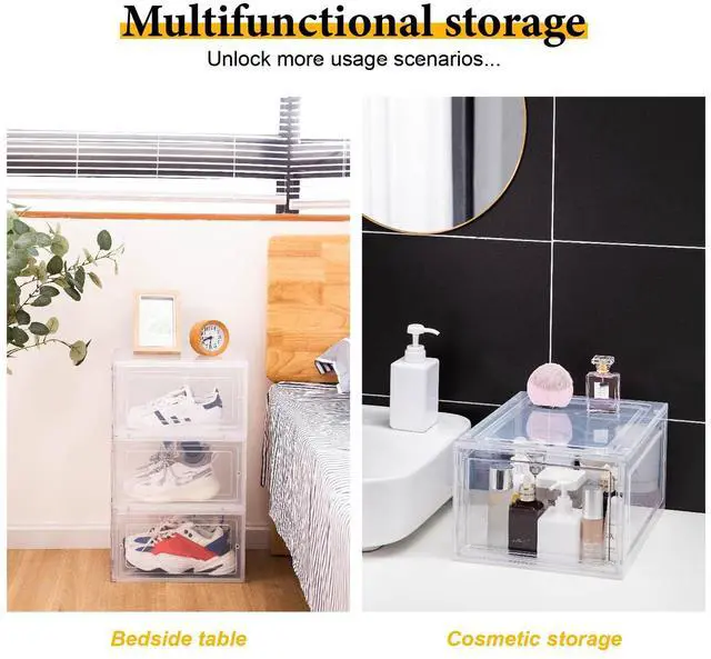 Alt view image 3 of 6 - Shoe Box Organizer,Set of 6,Stackable Plastic Shoe Box with Clear Door, Shoe Storage Box Containers,For Display Sneakers,Easy Assembly,Fit up to US Size 12(13.4x 10.6x 7.4)
