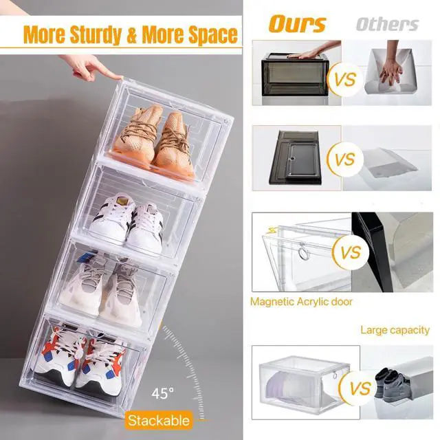 Alt view image 4 of 6 - Shoe Box Organizer,Set of 6,Stackable Plastic Shoe Box with Clear Door, Shoe Storage Box Containers,For Display Sneakers,Easy Assembly,Fit up to US Size 12(13.4x 10.6x 7.4)