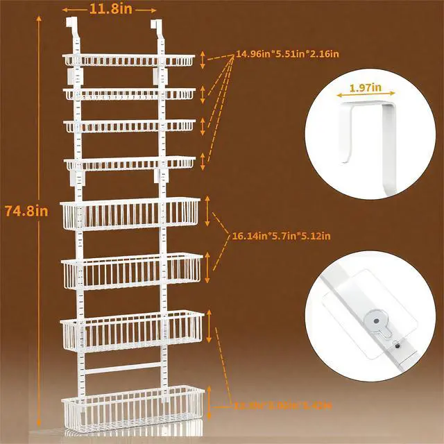 Alt view image 2 of 6 - White Over The Door Pantry Organizer, Pantry Organization and Storage, Metal Hanging Spice Rack Shelves Door, Seasoning Shelves, Laundry Room Organization, House and Kitchen Essentials